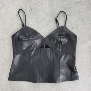 Bar‎ III Top Womens S Black Faux Leather Front Cutout Corset Back Zip Stretch